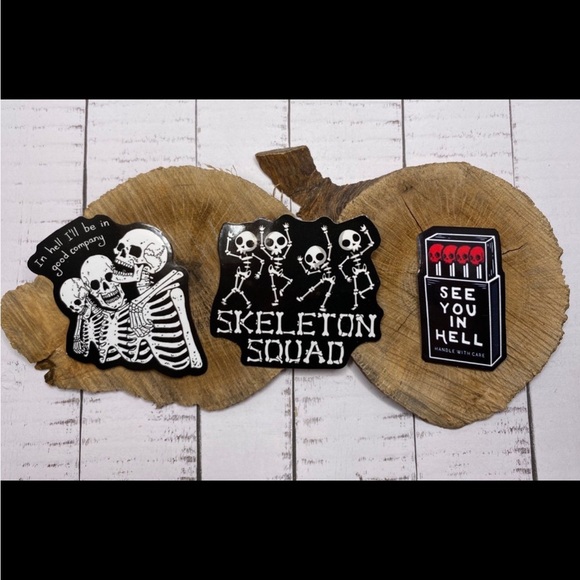NEW 3 Skeletons Best Friends Waterproof Vinyl Stickers - Picture 1 of 6